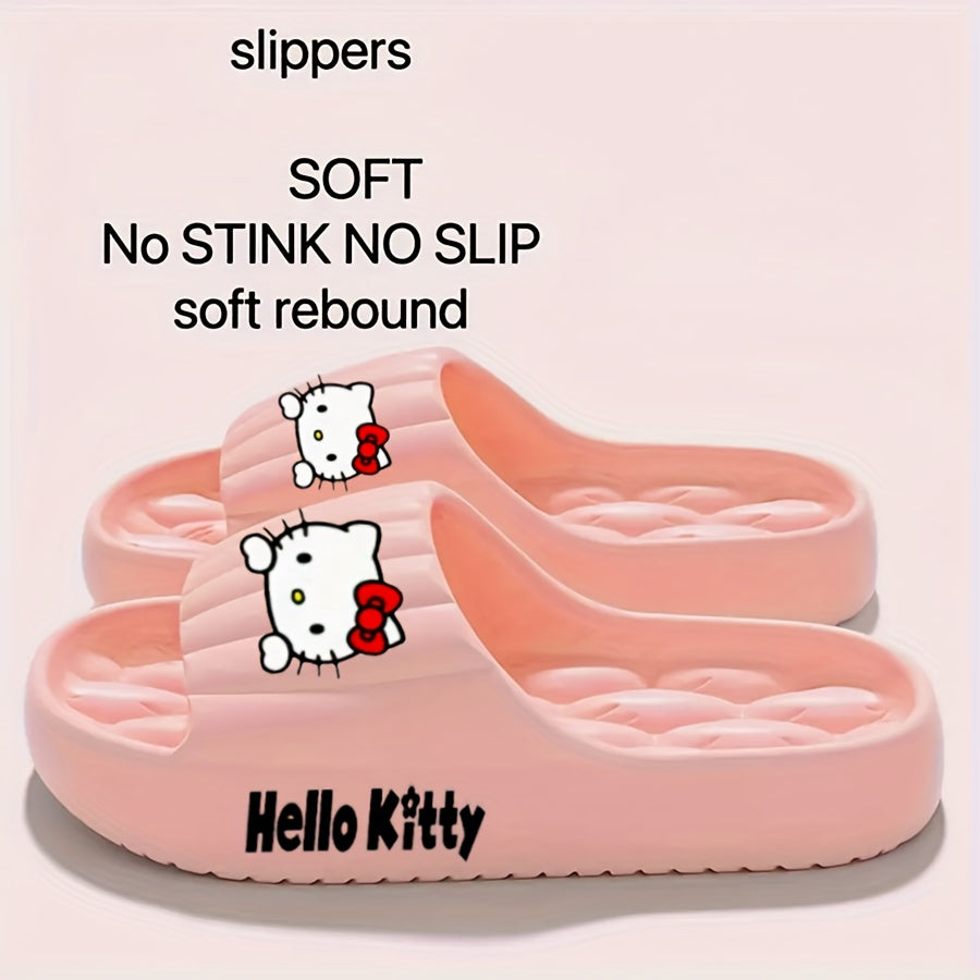 Licensed Women'S Hello Kitty Slide Sandals: Cartoon - Printed, Lightweight EVA Build with Silent & Non-Slip Cushioned Footbed, Comfy Design for Indoor, Home, Bedroom & Casual Lounging, Women Shoes